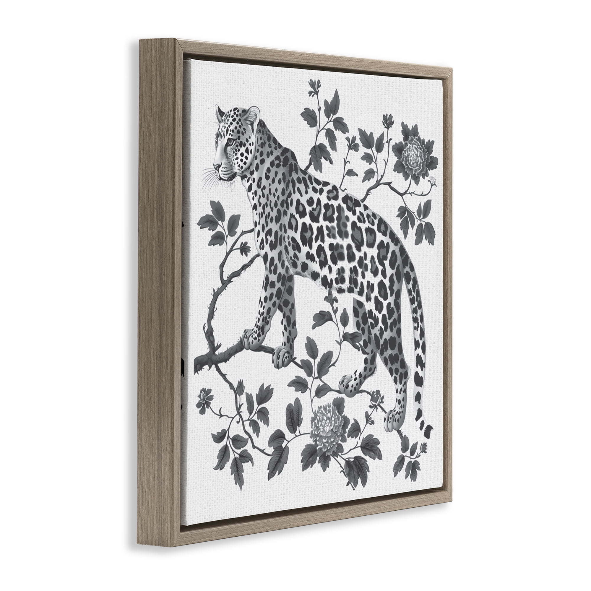 Monochrome Detail Leopard Brown Framed Floater Canvas Wall Art, design by Lettered and Lined