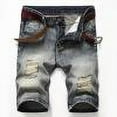 thumbnail image 1 of Wide Leg Pants Men's Ripped Denim Trunks Stretchy Washed Jeans Trunks Cut-Off Classic Fit Biker Jeans Trunks Khaki Xxxxxl, 1 of 9