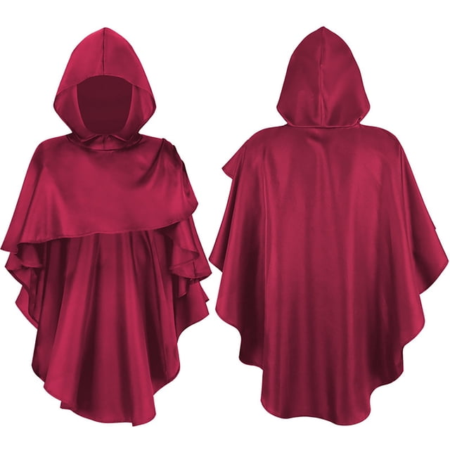 Aocisk Cape Poncho Élégante à Capuche pour Déguisement de Fête de Jeu de Rôle d'Halloween Rouge Taille Unique