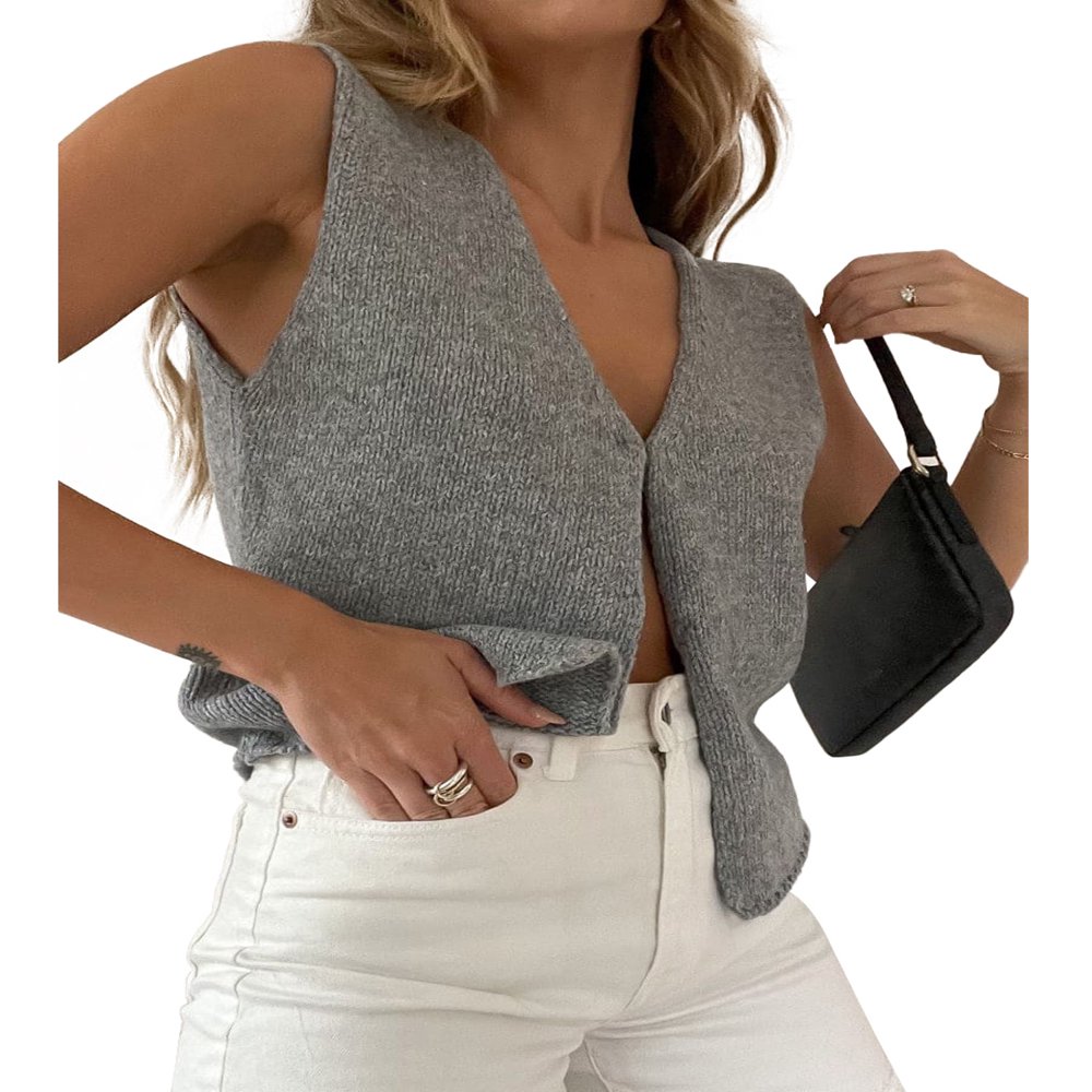 Débardeur Femme été Court En Tricot Crochet - Sans Manches, Motif Ajouré, Ourlet Volant, Blanc Cassé - 2