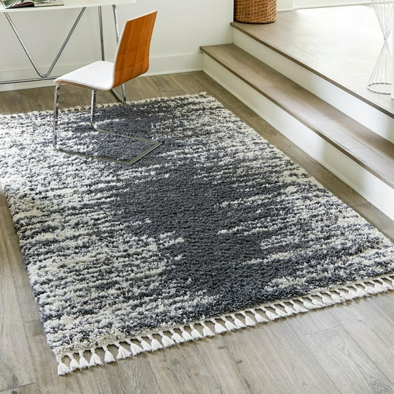 Unique Loom Serenity Shag Collection Area Rug - Vigie (7' 10" x 10' Rectangle Gray/Ivory)