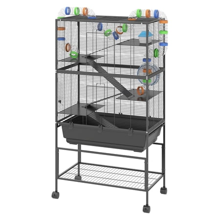 Hamster Cage 5 Tier, Rat Cage Rolling with Deep Tray & Wheel, Multi-Level Habitats for Small Animals - Syrian Hamster, Gerbil, Mice