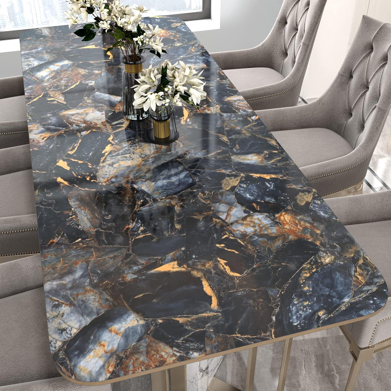 EP Marble Black Contact Paper Peel and Stick Countertops Gold Contact Paper Peel and Stick for Kitchen Backsplash Waterproof Black Wallpaper Vinyl Marble Shelf Liner Counter Top Wallpapers24" x 394''