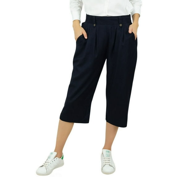 Bimba Women's Rayon Capri Culottes with Back Elastic Casual Summer Pants With Pockets Black - Medium
