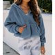 thumbnail image 2 of Sudaderas con capucha de forro polar Sherpa de manga larga para mujer, abrigo borroso informal con cremallera, sudadera, Tops cortos, Sudadera con capucha y bolsillos, 2 of 5