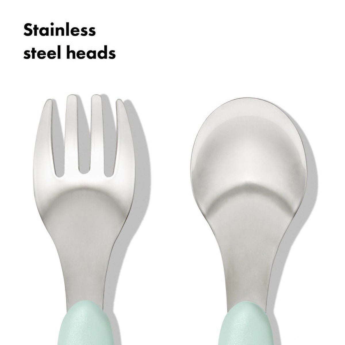 OXO Tot Toddler Stainless Steel Fork and Spoon 2 Piece Set for 12+ Months, Opal
