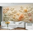 thumbnail image 3 of Relief Orange Peony 3D Wallpaper, Embossed Colored Flowers Photo Wallpaper, Nordic Modern Luxury Art Wall Mural Decoration For Home Decor Living Room Bedroom 55"W x 28"H (Not Peel and Stick), 3 of 6