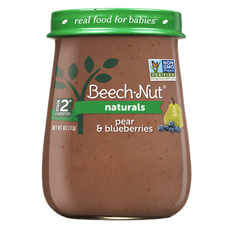 (10 Jars) Beech-Nut Naturals Baby Food Jar, Stage 2, Pear & Blueberries, 4