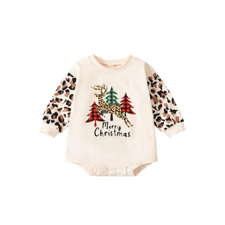 

Canrulo My 1st Christmas Newborn Baby Girls Boys Romper Sweater Letter / Elk / Car / Tree Print Loose Jumpsuit Xmas Clothes Beige 3-6 Months