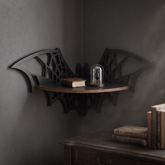Miwamany Halloween Bat Corner Shelf, Small Wall Mounted Floating Display Rack, Black Gothic Wooden Hanging Storage for Indoor Home Decor Ornament, Spooky Festive Accent