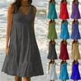 thumbnail image 5 of adviicd Robes Longues pour Femmes Décontractées Robe Longue Décontractée Ample Unie Sans Manches d'Été Plage à Volants Violet,TG, 5 of 5