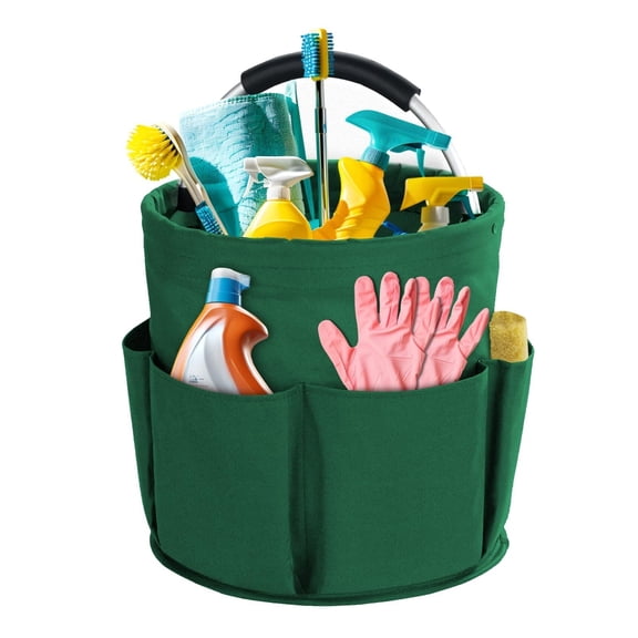 Foldable Cleaning Caddy Bucket with Handle - 17L Portable Bucket Caddy Bag, Multi-Use Organiser for Cleaning Supplies, Home & Garden Storage Basket (Green)