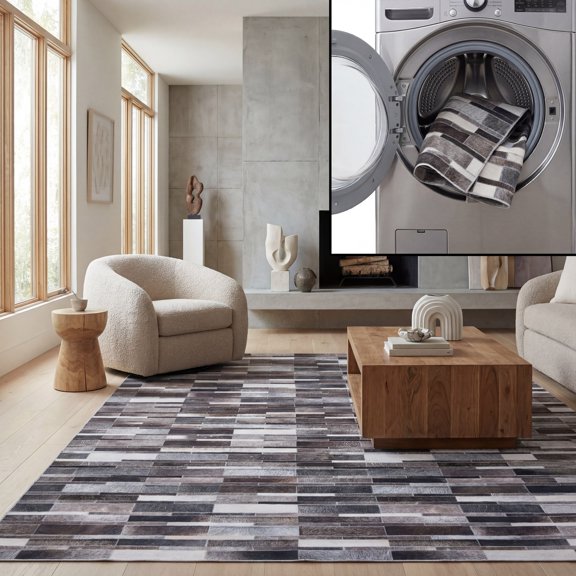 SAFAVIEH Faux Hide Cyan Modern Area Rug, Ivory/Grey, 5' x 8'