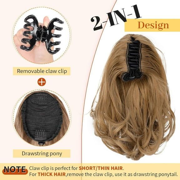 WEIF-Ponytail Extension, 10" Short Claw Clip in Pony Tails Hair Extensions Curly Wavy Synthetic Drawstring Hairpieces for Women(Light Blonde Brown)