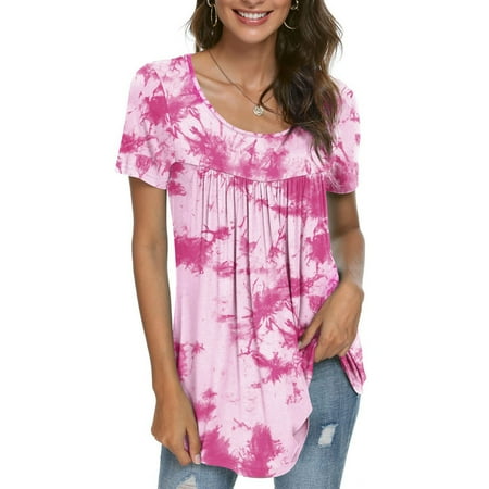 

Wenini Short Sleeve Women s Tops Clearance Tank Tops Summer Casual T Shirt Fashion Gradient Print Fold Blouse Tops Sexy Tops for Women Party Club Night Pink M