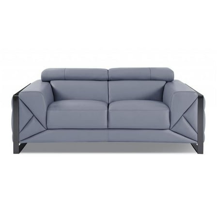 75 in. Tufted Italian Leather Loveseat, Light Blue