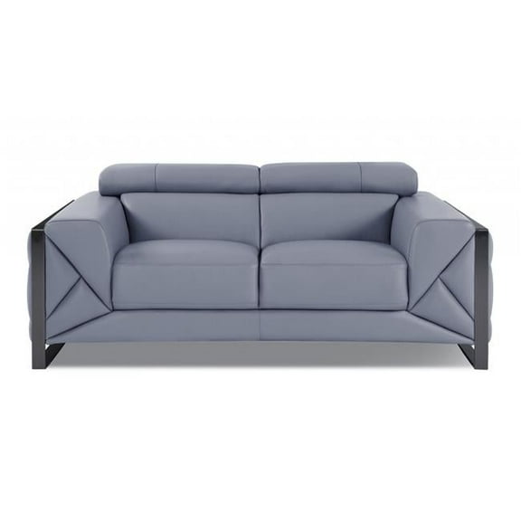 75 in. Tufted Italian Leather Loveseat, Light Blue