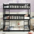 thumbnail image 2 of Bellemave Rubber Wood Triple Bunk Bed Twin over Twin over Twin Bunk Bed Frame with Fence-shaped Guardrails and Ladders Detachable Bunk Bed Convertible 3 Bunk Bed for Teens, Black, 2 of 11