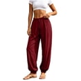 thumbnail image 2 of Bloomae Harem Pants for Women Cotton Linen Yoga Boho Palazzo Pants with Pockets Lightweight Drawstring Elastic High Waisted Loose Comfy Trousers, 2 of 9