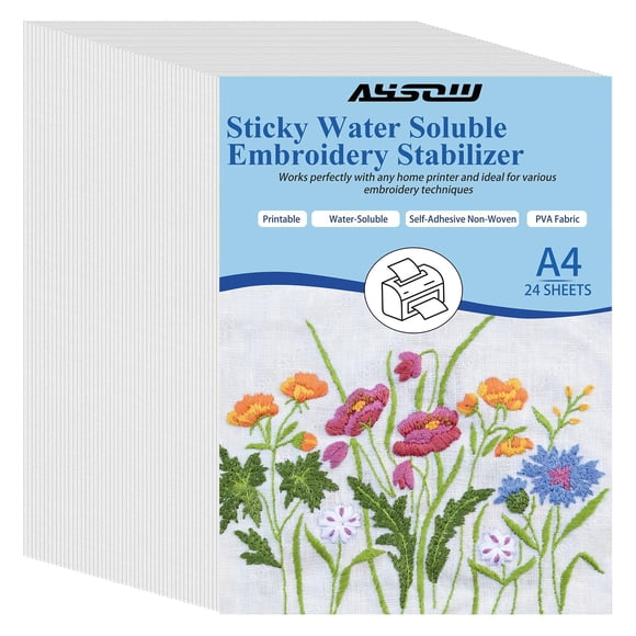 Láminas estabilizadoras de bordado adhesivas solubles en agua AYSOW, 24 piezas
