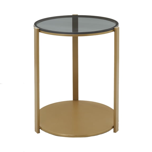 DecMode 17" x 20" Bronze Metal 1 Shelf Accent Table with Shaded Glass Top, 1-Piece