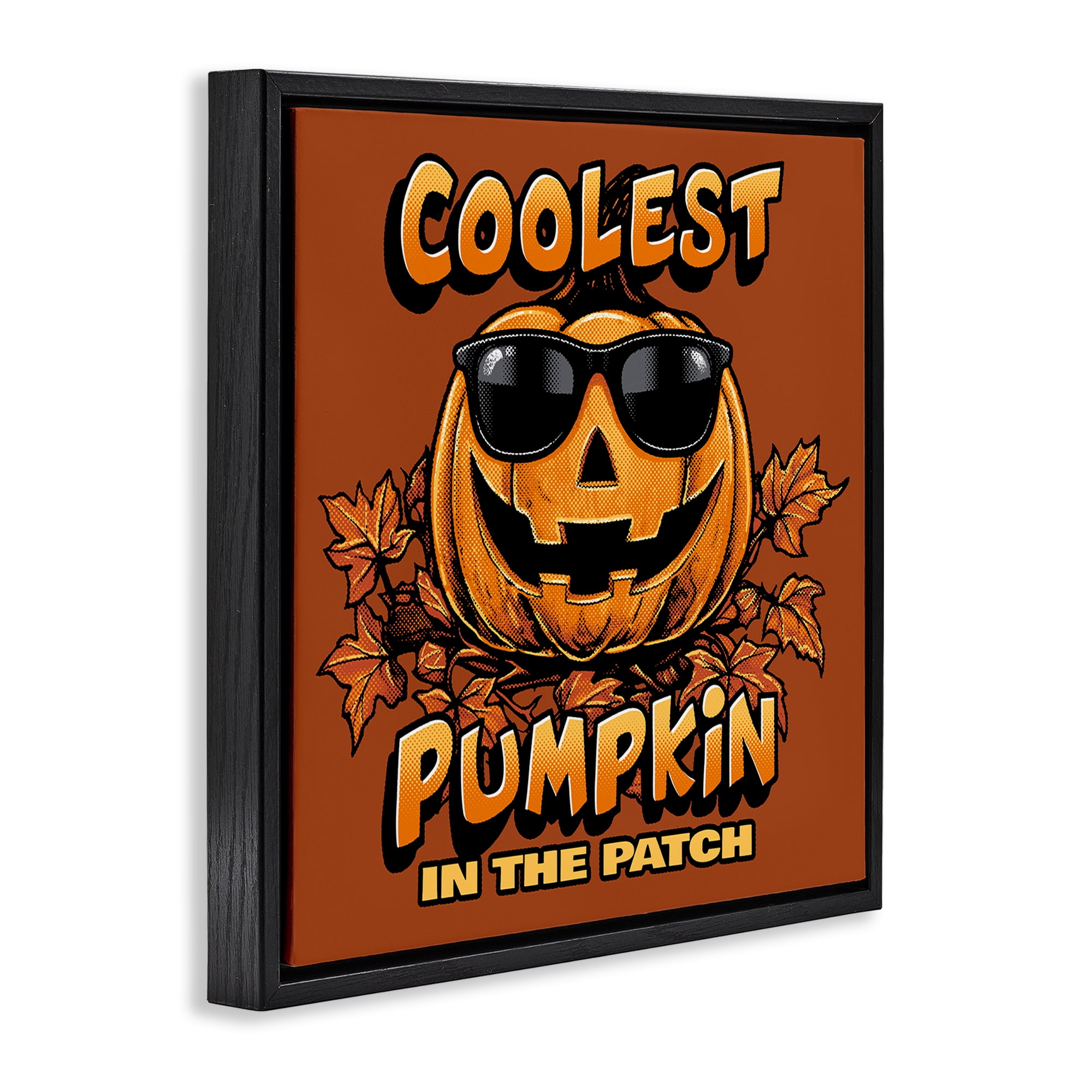 Stupell Industries Coolest Pumpkin with Sunglasses Holiday Painting Black Floater Framed Canvas Art Print Wall Art, 18 x 18