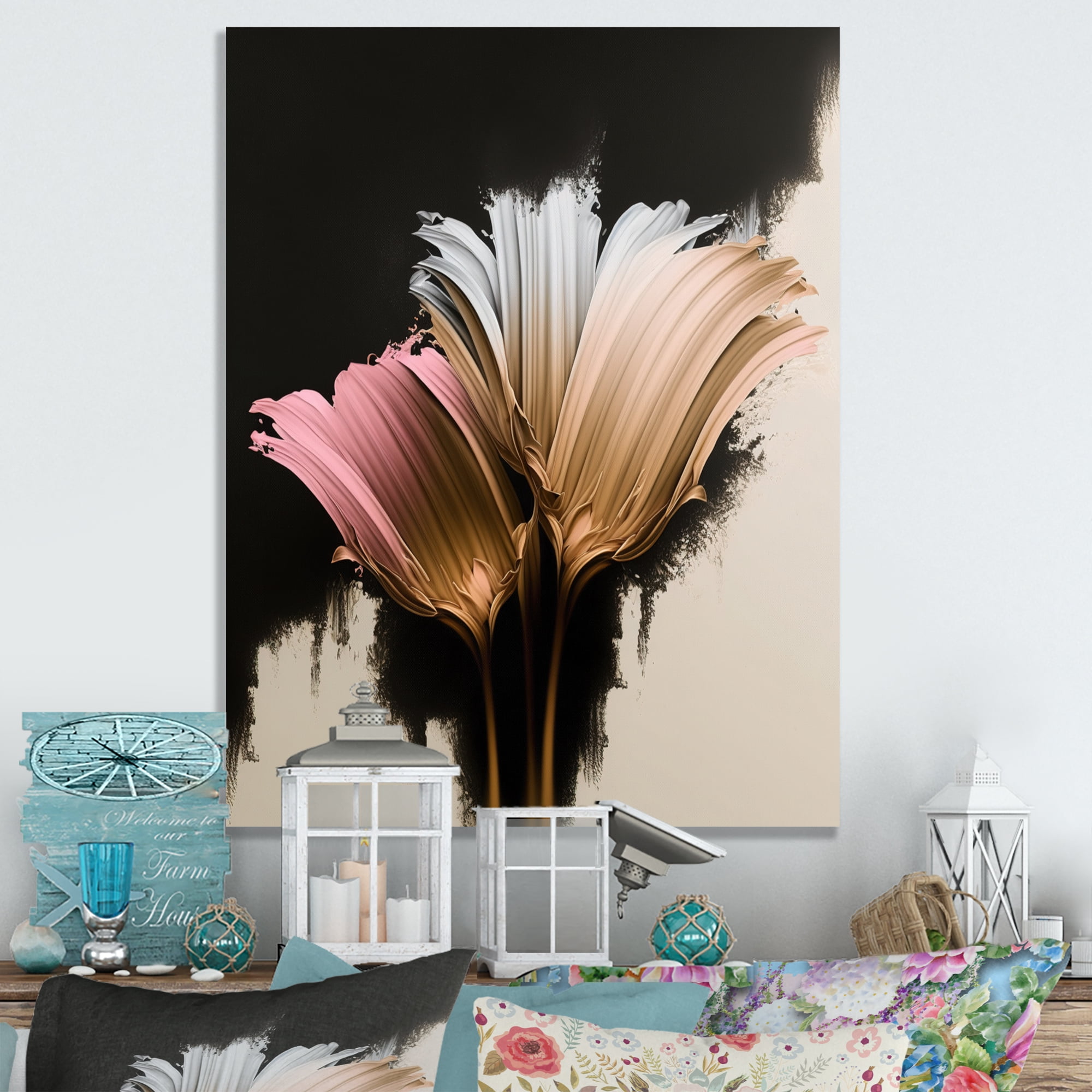 Designart Pink And Grey Gerbera Hyperrealistic Flowers Canvas Wall Art