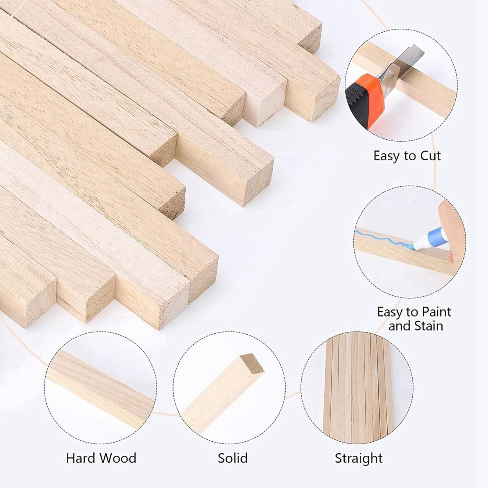 70Pcs 1/2 Inch X 12 Inch Balsa Wood Sticks, Square Wood Dowel Rods Unfinished Balsa Wood Strips Wood Sticks for Crafts