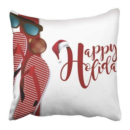 ARTJIA Merry Christmas From Tropical Climate The Beach With Flip Flops Sunglasses And 10 Pillowcase 16x16 inch