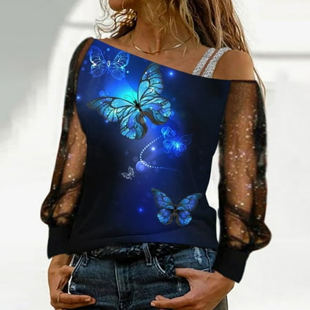 

FuChenYu Sun Shirt Women Workout Tops for Women Printing Casual Splicing Womens Rash Guard Blue L