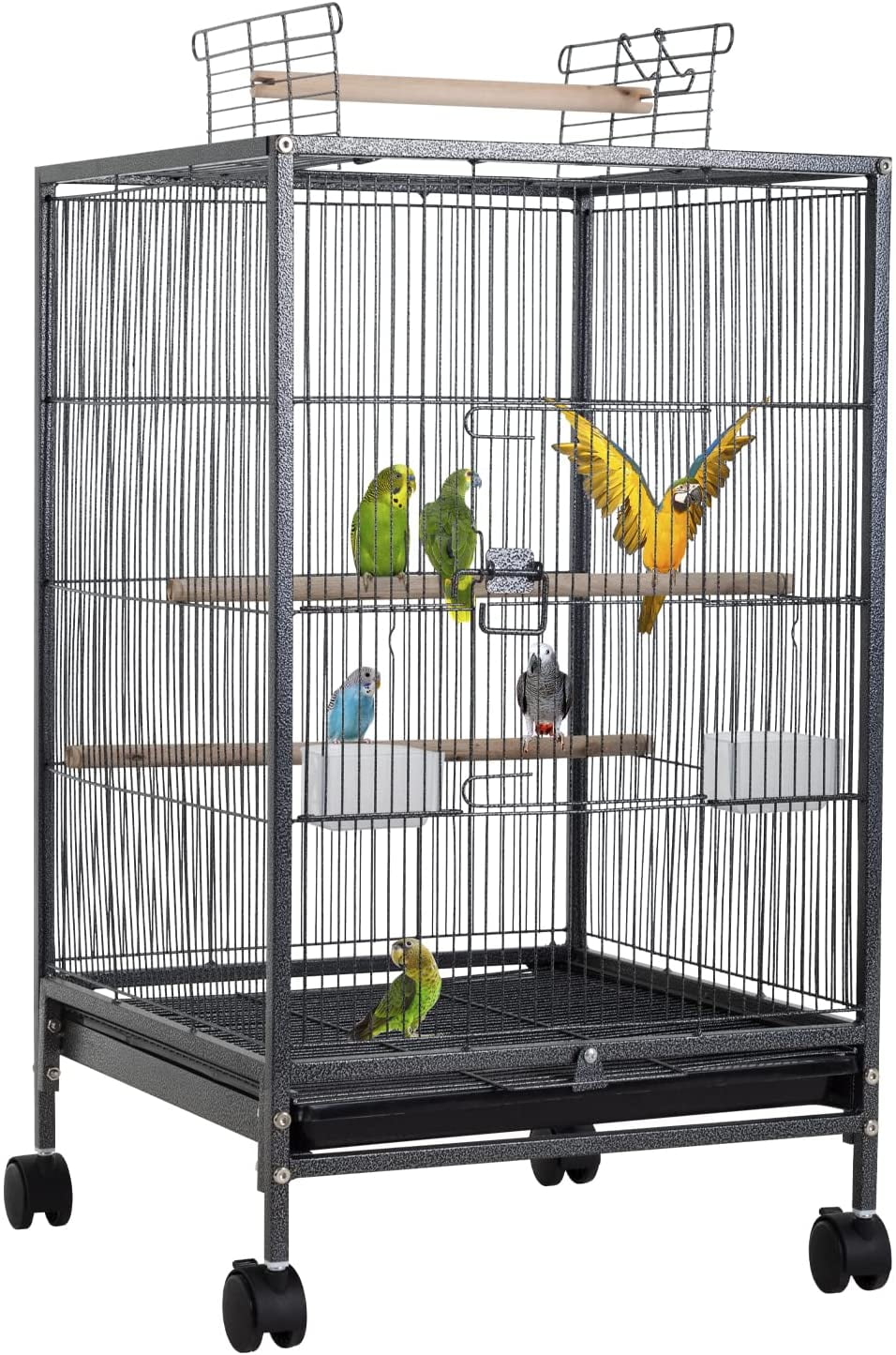 BestPet 35Inch Wrought Iron Bird Cage with Play Open Top and Rolling