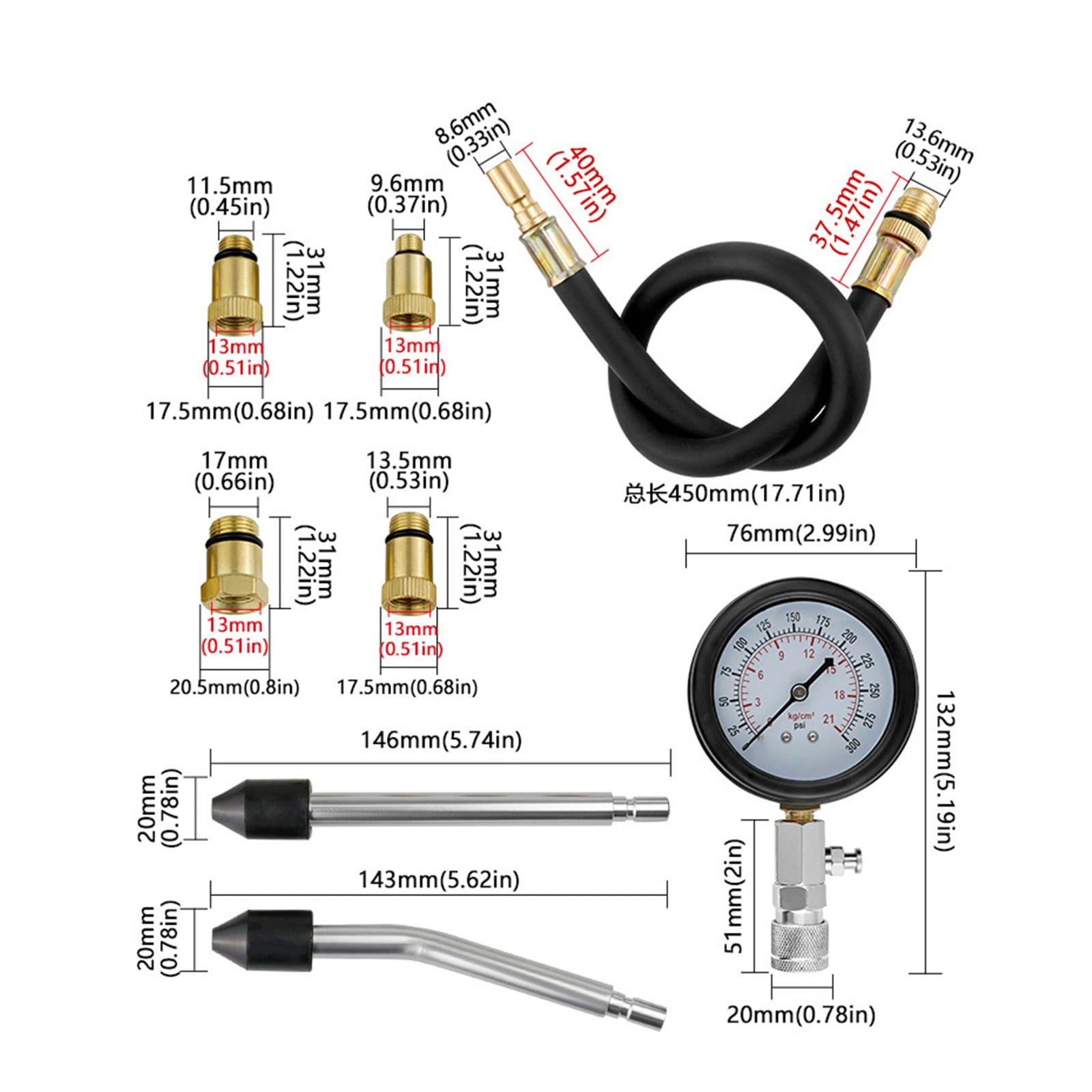 QWORK Kit Testeur De Compression Moteur - Manomètre Pour Voiture, Moto, Hors-bord Et Plus