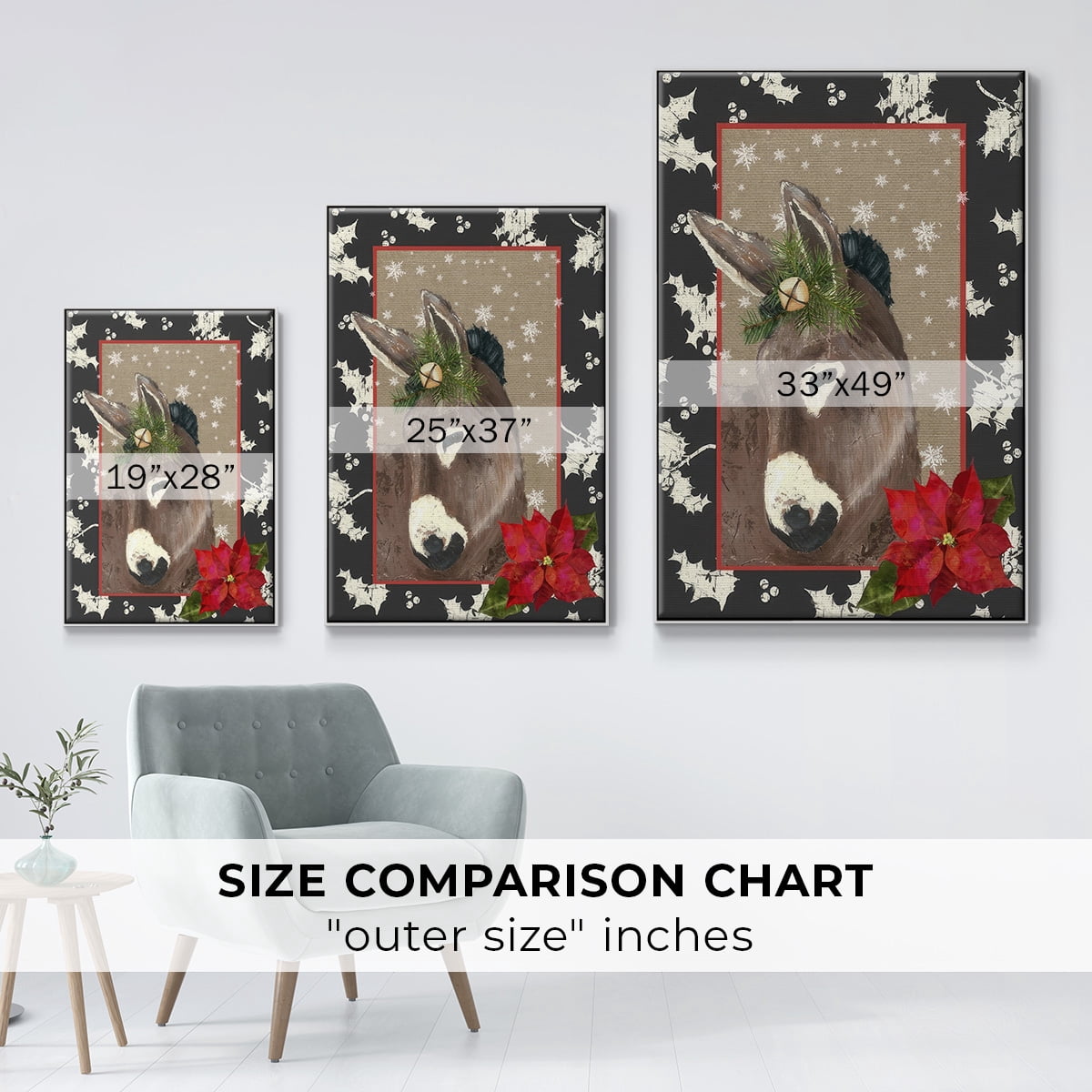 County Christmas Farm III - Framed Gallery Wrapped Holiday Canvas - 27 x 41 - White Frame