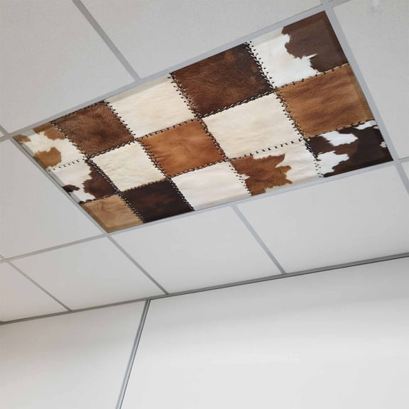 Fluorescent Light Covers for Ceiling Lights Classroom, Brown Cow Print Magnetic Ceiling Light Cover Filter for School,Office, 2X4 FT, Pack of 1, Cow Textured
