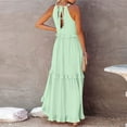 thumbnail image 6 of Mohiass Solid Color Halter Ruffle Maxi Dress for Women Sleeveless Casual 2024 Ruched Long Dress Mint Green 2XL, 6 of 9