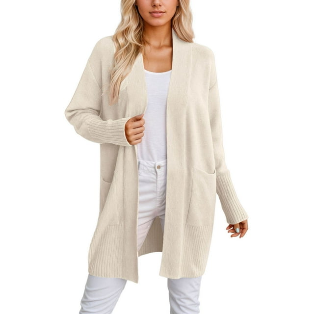 Sweaters for Women Trendy Knit Long Sleeve Cardigan Solid Color Fall Outerwear
