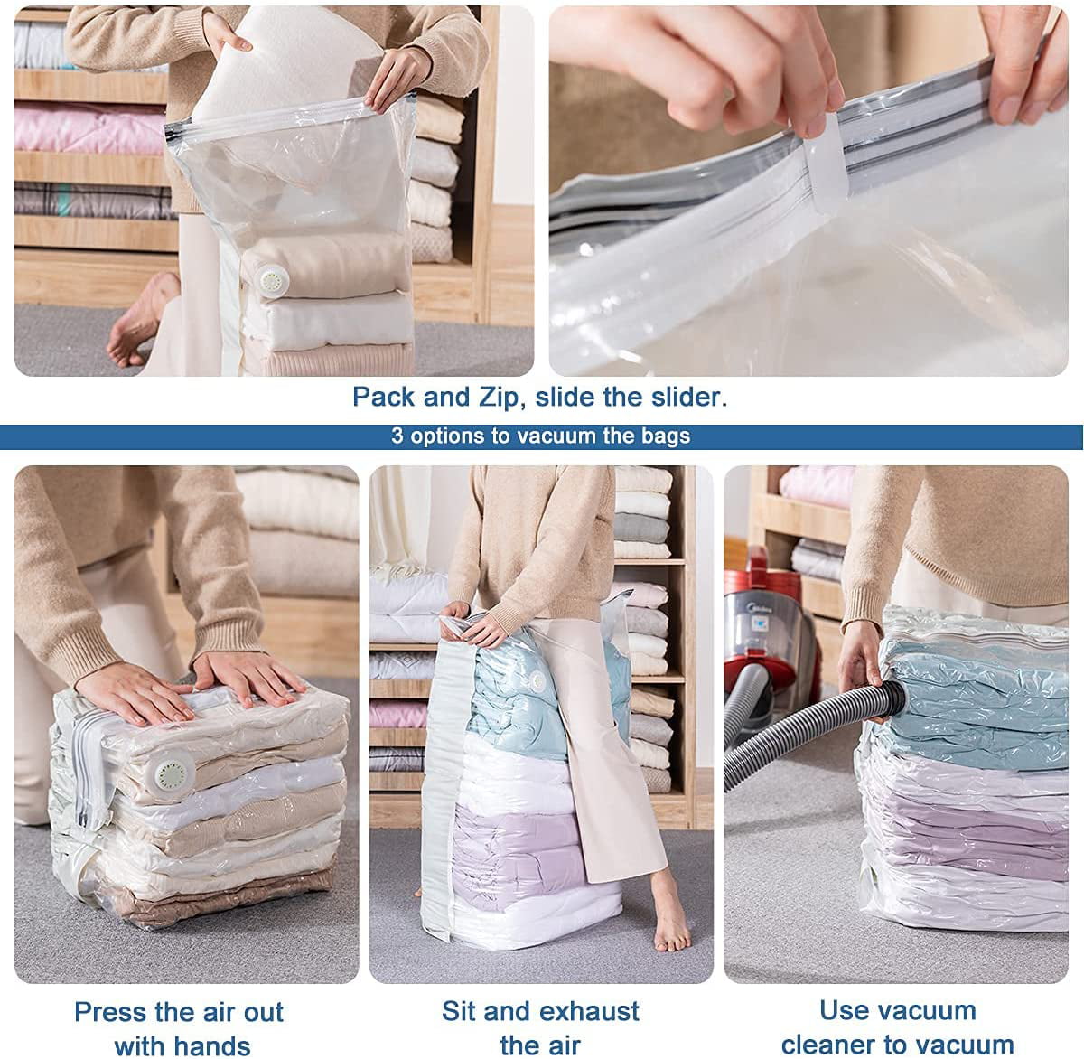 TAILI Jumbo Size Cube Vacuum Storage Bags for Clothes, Shrink Storage Bags,  Bedroom Closet Organizer, Space Saver Vacuum Storage Compression Bags for  Pillows Bedding, Travel Storage Organizer 
