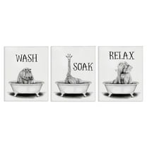 Stupell Industries Wash Soak Relax Jungle Animals Animals & Insects Painting Gallery Wrapped Canvas Art Print Wall Art, 11 x 14, Set of 3