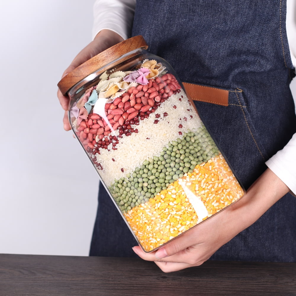 Egg Jars Kitchen  Canister 1 Gallon Clear Large Glass Food Storage Jar with Wooden Airtight Lid  for Spaghetti Pasta, Powder, flour, Tea, Coffee cereals