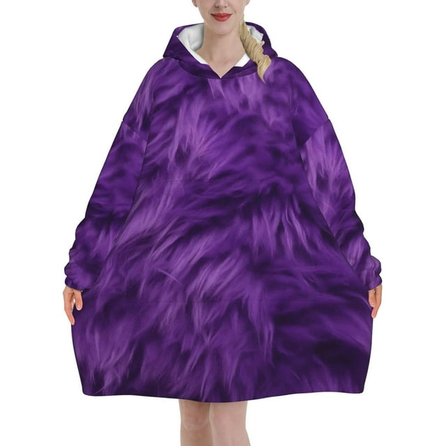 Oversized Blanket Hoodie, Purple Print Comfortable Flannel Super Soft Warm Blankets Hooded Sweatshirt For Unisex Adult Women Men, With Pocket Loose
