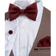 thumbnail image 4 of Men's Burgundy Bow Tie with Handkerchief & Cufflinks Pre-Tied Style Formal Satin Classic Bowtie for Tuxedo Faux Silk, by Adam Young (Large, Merlot Red), 4 of 5