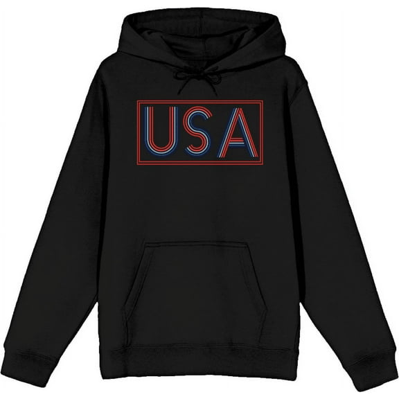 Americana USA Neon Sign Black Adult Long Sleeve Hoodie-Small
