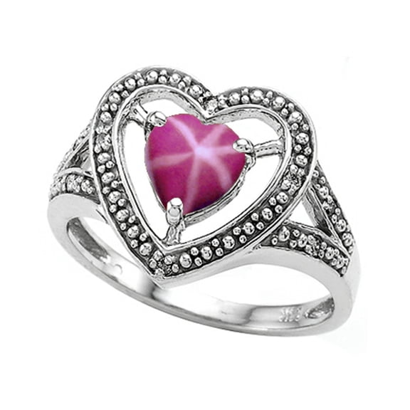 Tommaso Design Heart Shape 6mm Created Star Ruby Ring in 14 kt White Gold Size 9 Female Adult