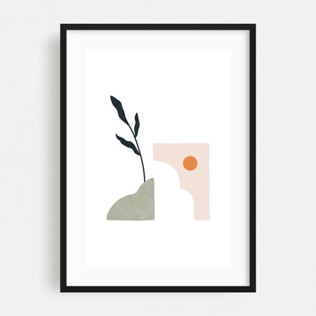 Tropical Villa 26 - Illustration Minimalist Abstract Modern Art Geometric Botanical Pastel Art Deco Black Framed Wall Art Print 5 x 7 inches