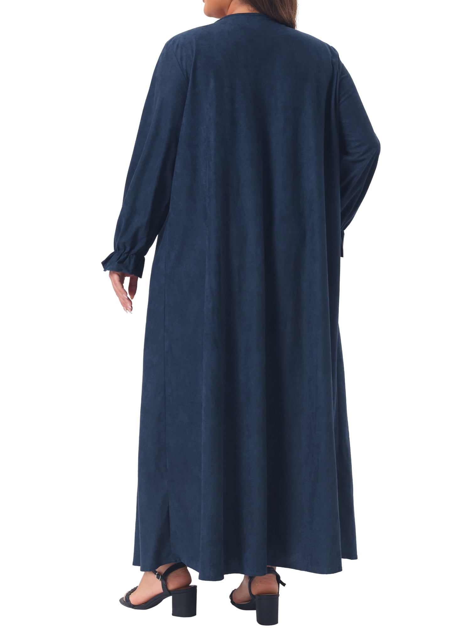 DARING DIVA Women's Plus Faux Suede Crew Neck Long Sleeve Maxi Dress 2X Dark Blue