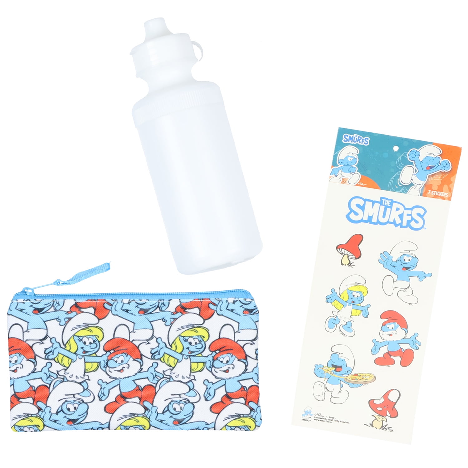 The Smurfs Backpack 5-Piece Mega Set Travel Daypack Bag with Lunch Box Pencil Case Water Bottle and Stickers 16"