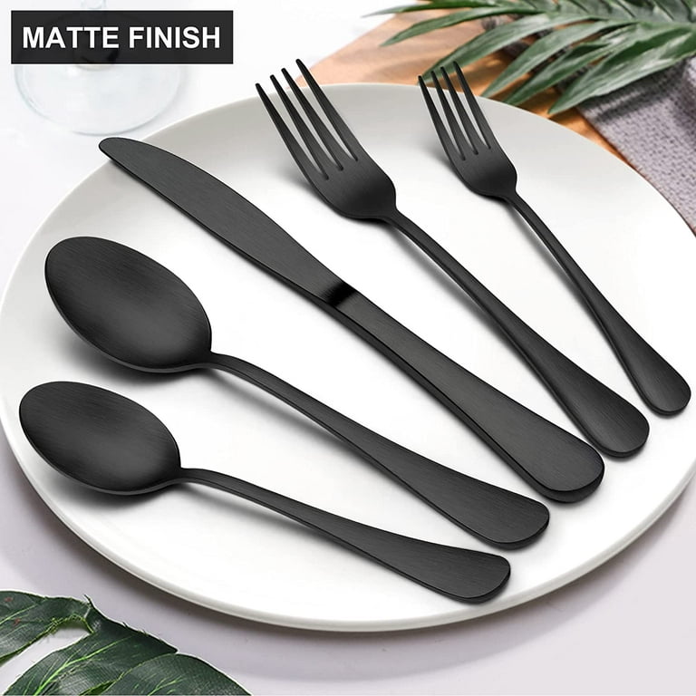 Vesteel 40 Piece Matte Black Silverware Set, Stainless Steel Black Flatware  Cutlery Set for 8, Fancy Kitchen Utensil Tableware Set - Satin Finish 