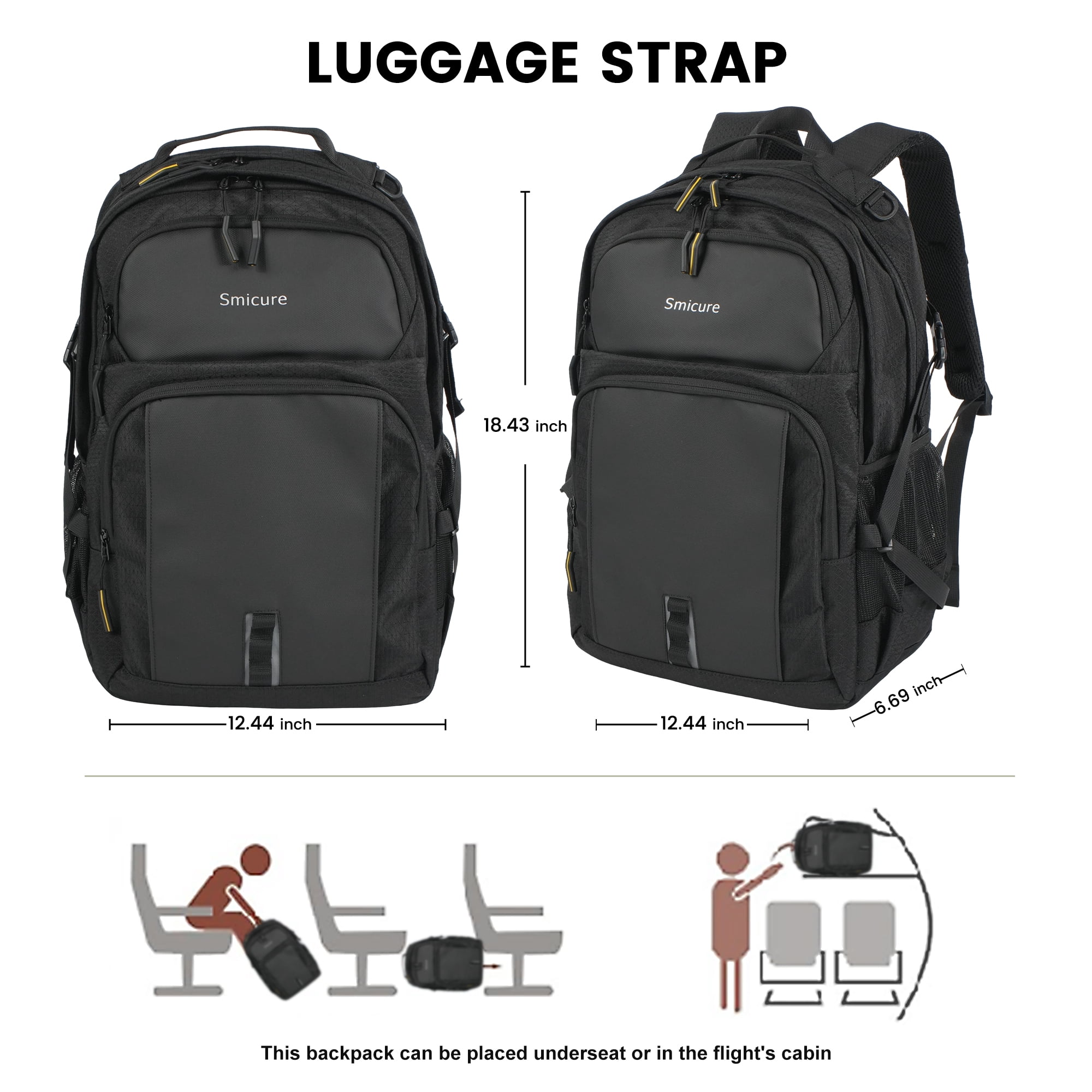 Smicure Travel carry on Backpack Laptop Business 18 Inch Business Anti Theft Slim Sturdy College School Computer Bag.Black