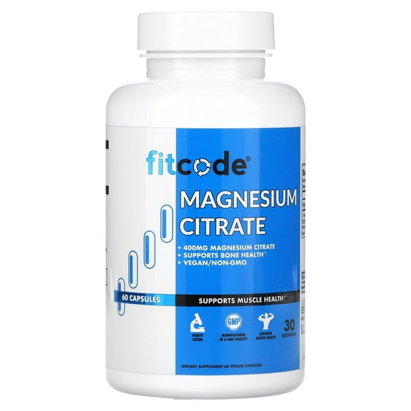 fitcode Magnesium Citrate, 400 mg, 60 Veggie Capsules (200 mg per Capsule)