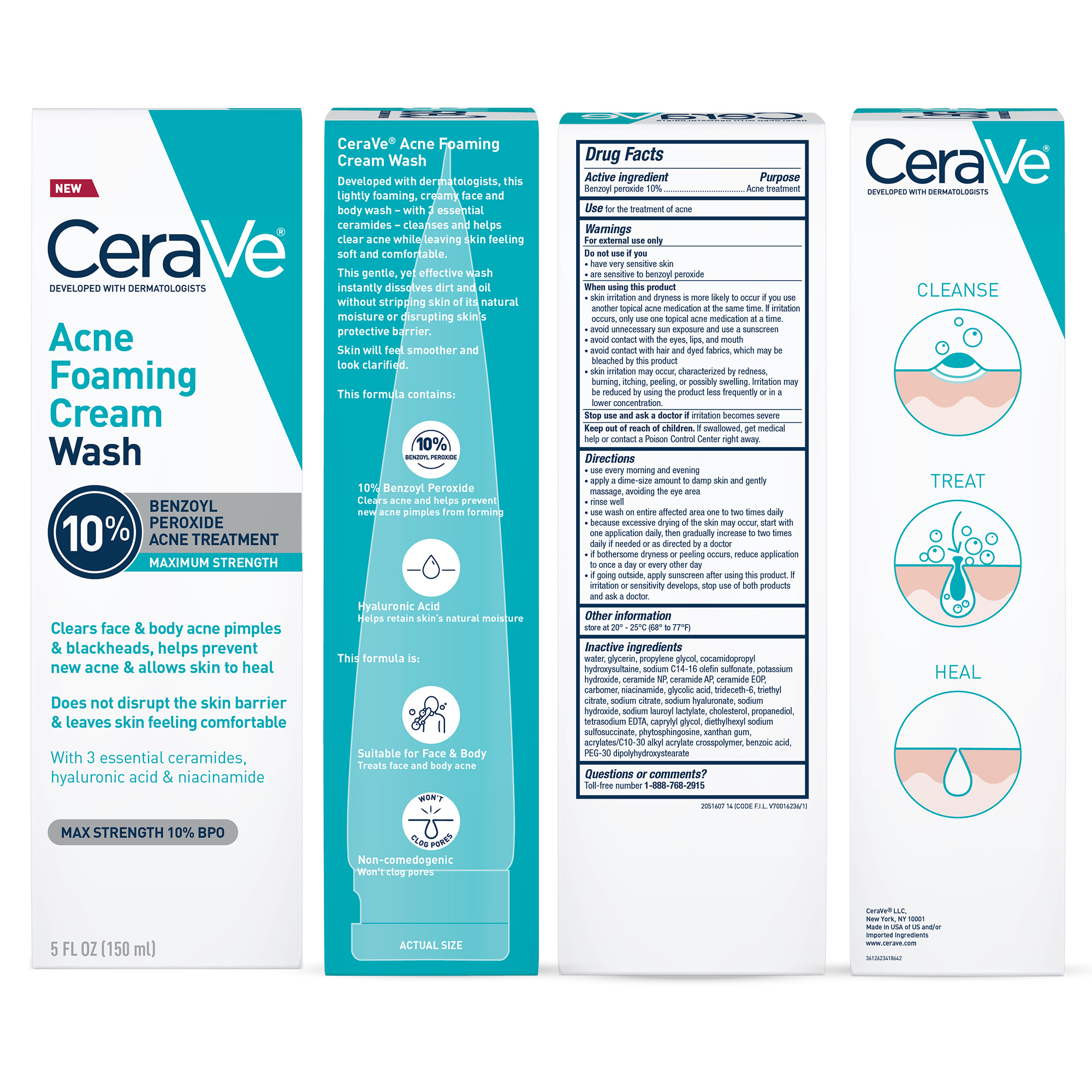 CeraVe Acne Foaming Cream Face Wash, 10% Benzoyl Peroxide, 5 fl oz photo 7